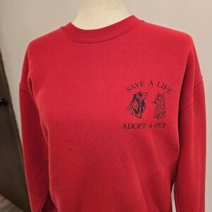 Vintage Red Cat Dog 90s Crewneck Sweatshirt Save A Life Adopt A Pet Jerzees M